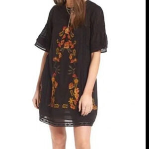 Free People Perfectly Victorian Embroidered Mini Dress in Black Combo